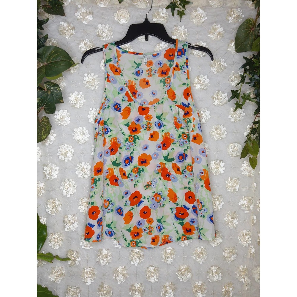 Women's Joie Tank Top Scoop Neck Cream Orange Green Silk Size Small